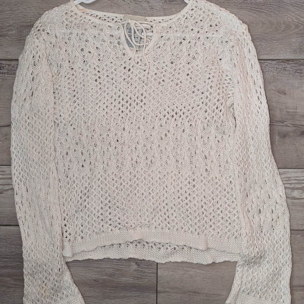 Cream Crochet Lace-Up Top